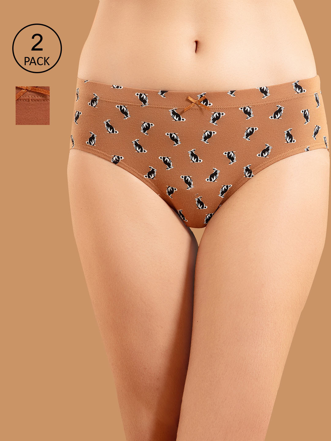 

Nykd Women Pack Of 2 Brown Solid Cotton Hipster Briefs