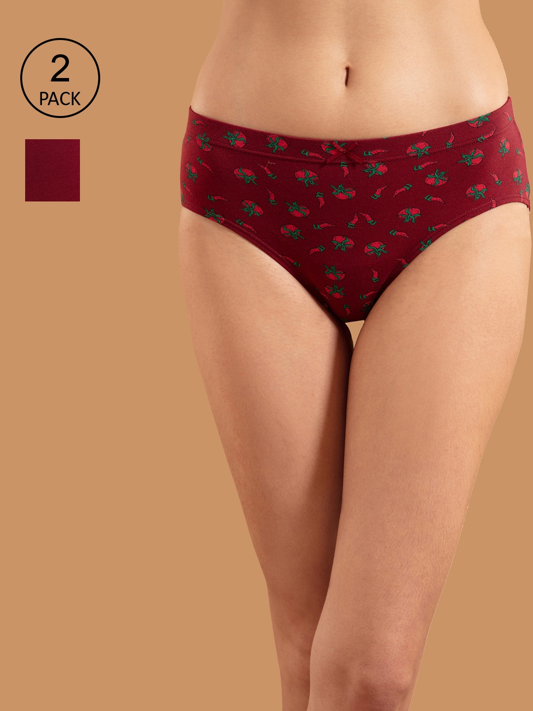 

Nykd Women Pack Of 2 Maroon Printed Cotton Hipster Briefs