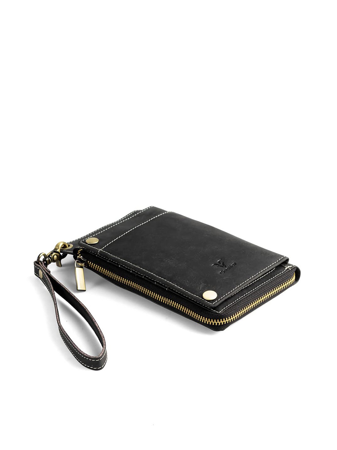 

Goatter Men Black & Gold-Toned Leather Passport Holder with Passport Holder