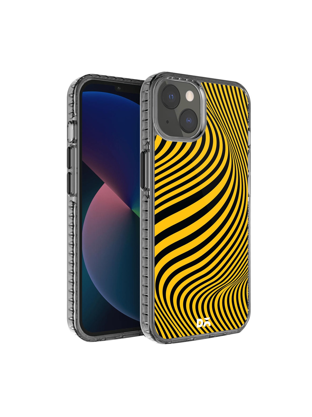 

DailyObjects Black & Yellow Printed Ochre Waves iPhone 13 Mini Back Case