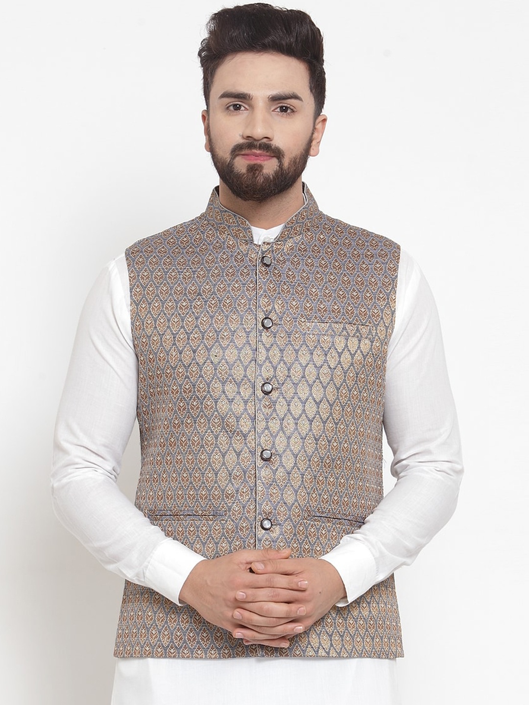 

TREEMODA Men Blue Printed Woven Nehru Jackets