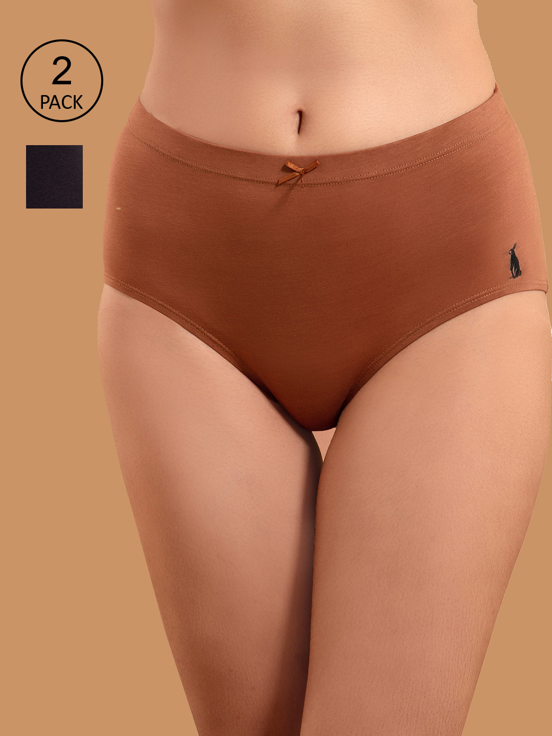 

Nykd Women Pack Of 2 Black & Brown Solid Cotton Basic Briefs
