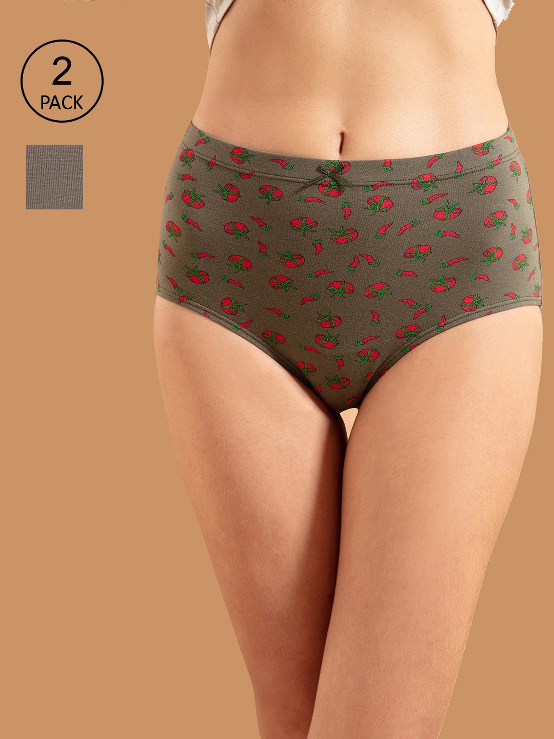 

Nykd Women Pack Of 2 Green Solid Cotton Basic Briefs