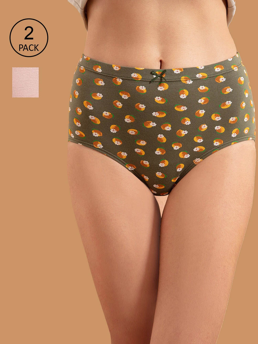 

Nykd Women Pack Of 2 Green & Pink Solid Cotton Basic Briefs