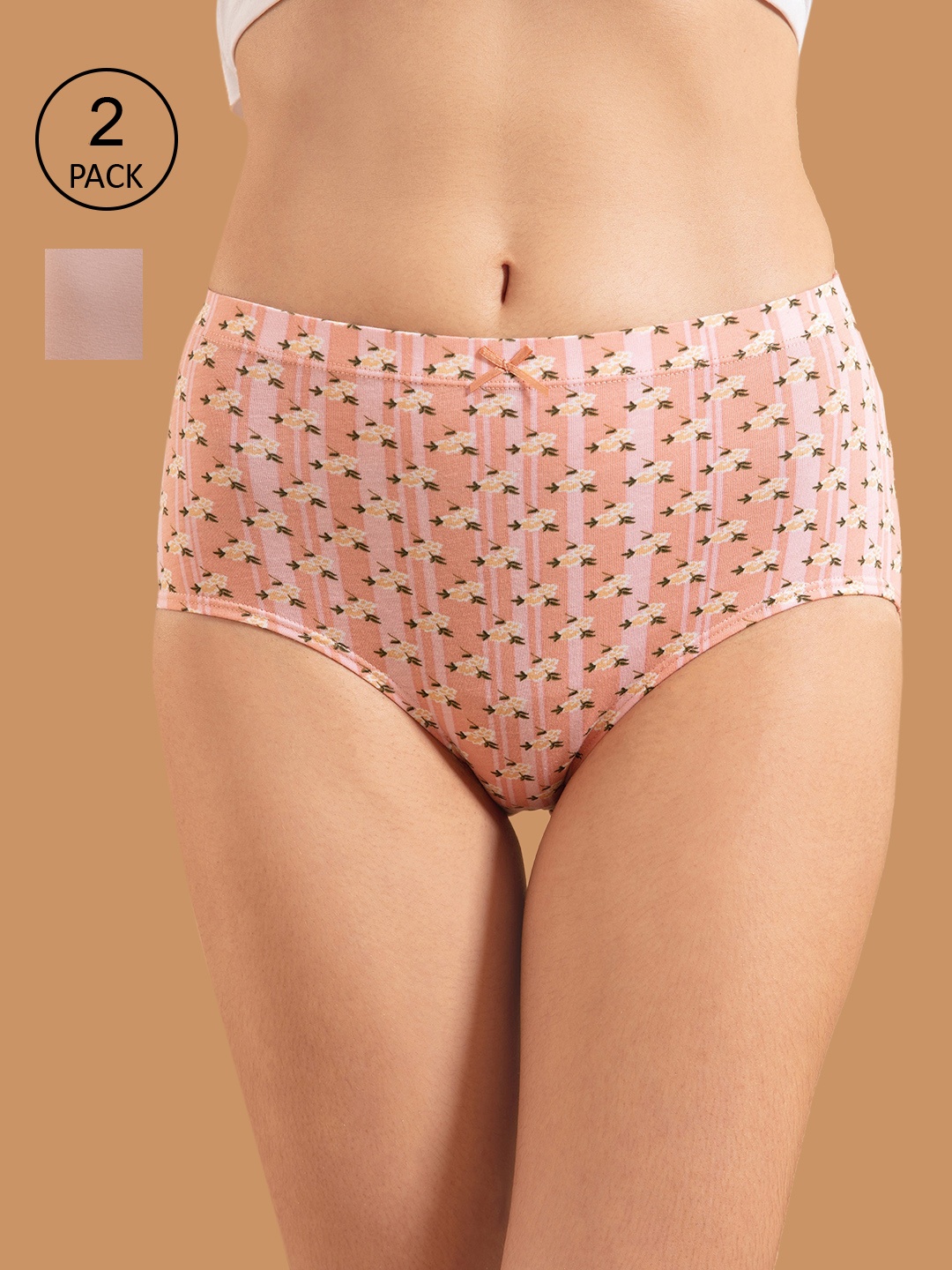 

Nykd Women Pack Of 2 Pink Printed Cotton Anti Odor Basic Briefs