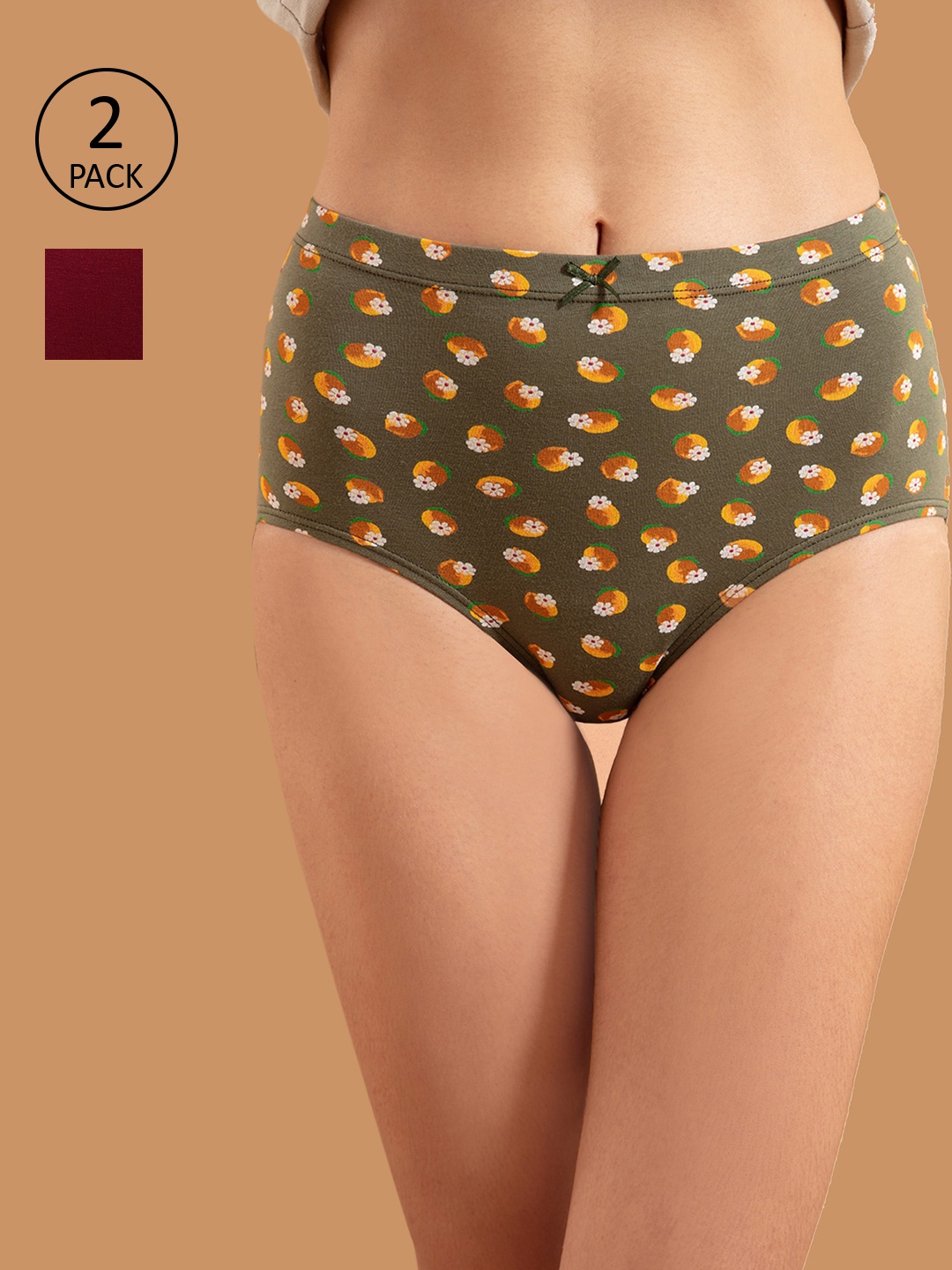 

Nykd Women Pack Of 2 Green & Maroon Solid Cotton Basic Briefs