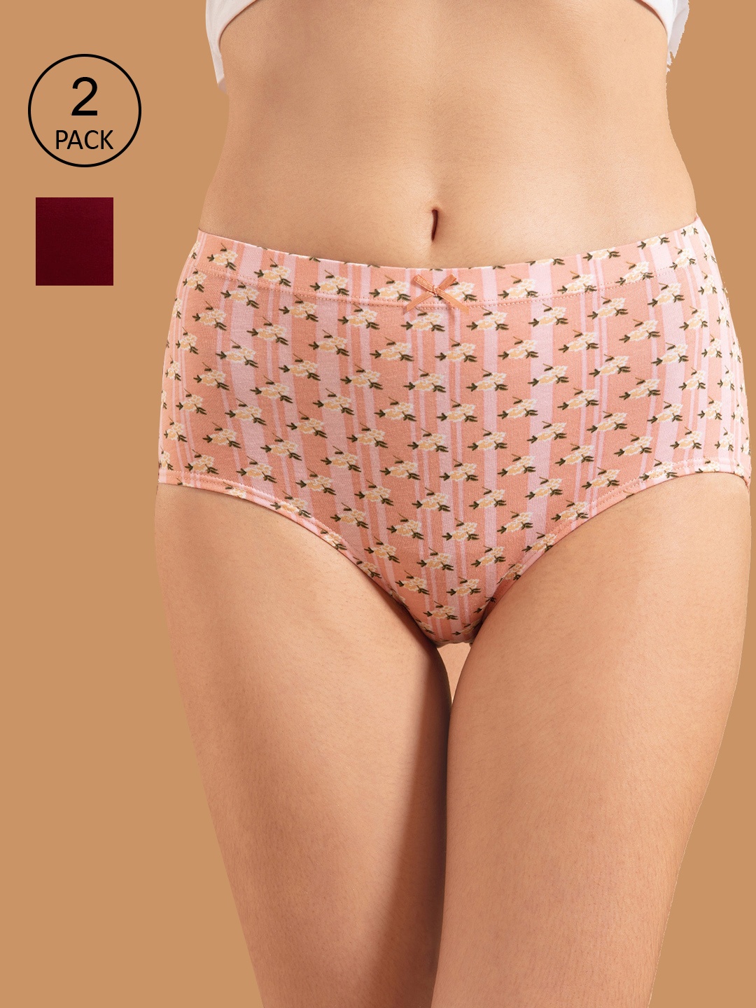 

Nykd Women Pack Of 2 Pink & Maroon Solid Cotton Basic Briefs