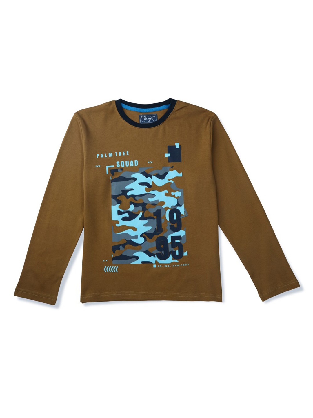 

Gini and Jony Boys Brown Printed High Neck T-shirt