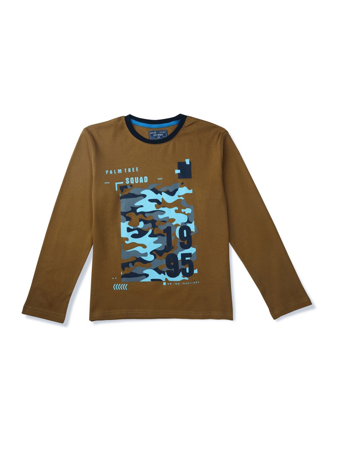 

Gini and Jony Boys Brown Printed T-shirt