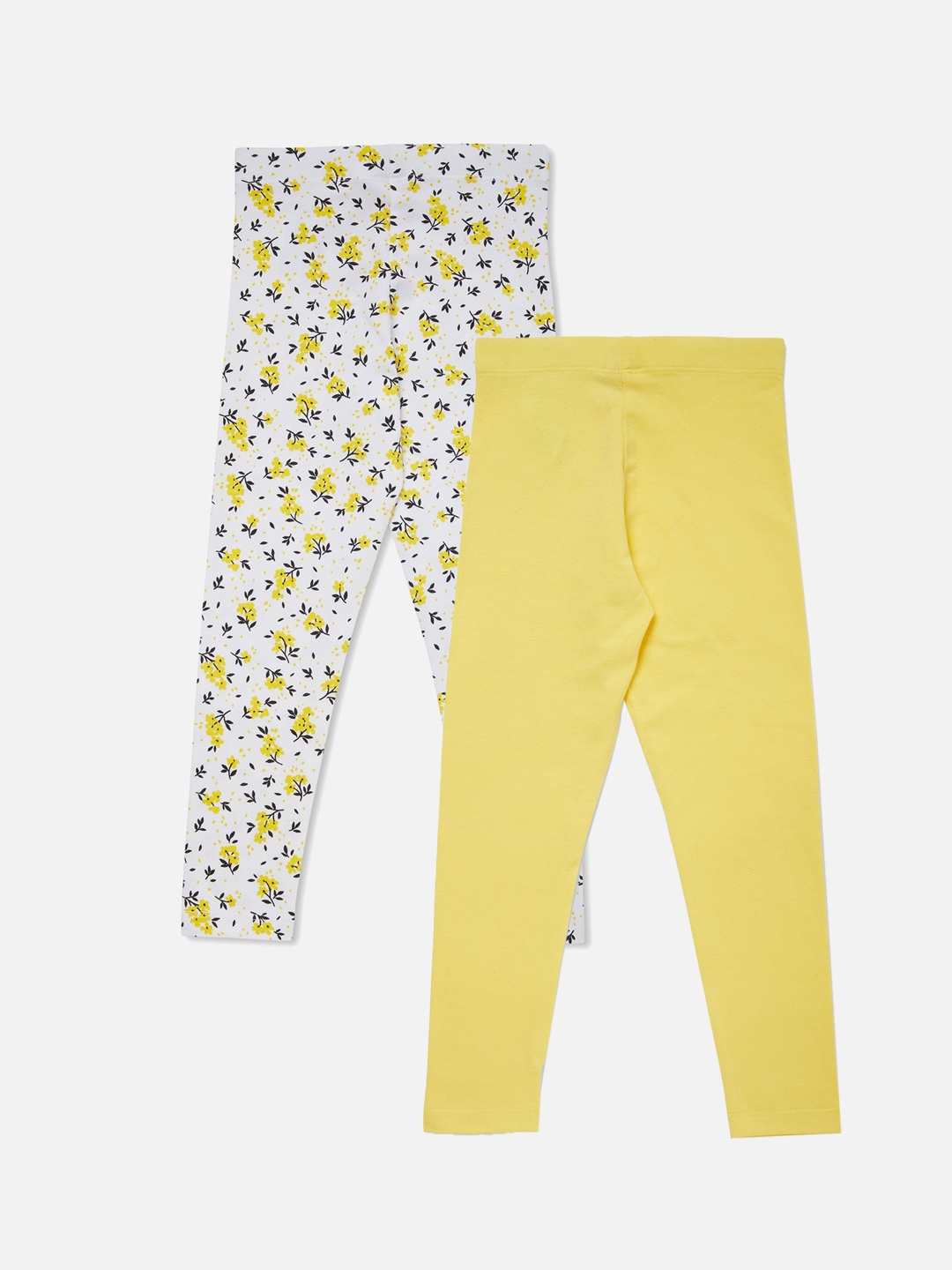 

R&B Girls Pack of 2 Yellow & White Cotton Ankle Length Leggings