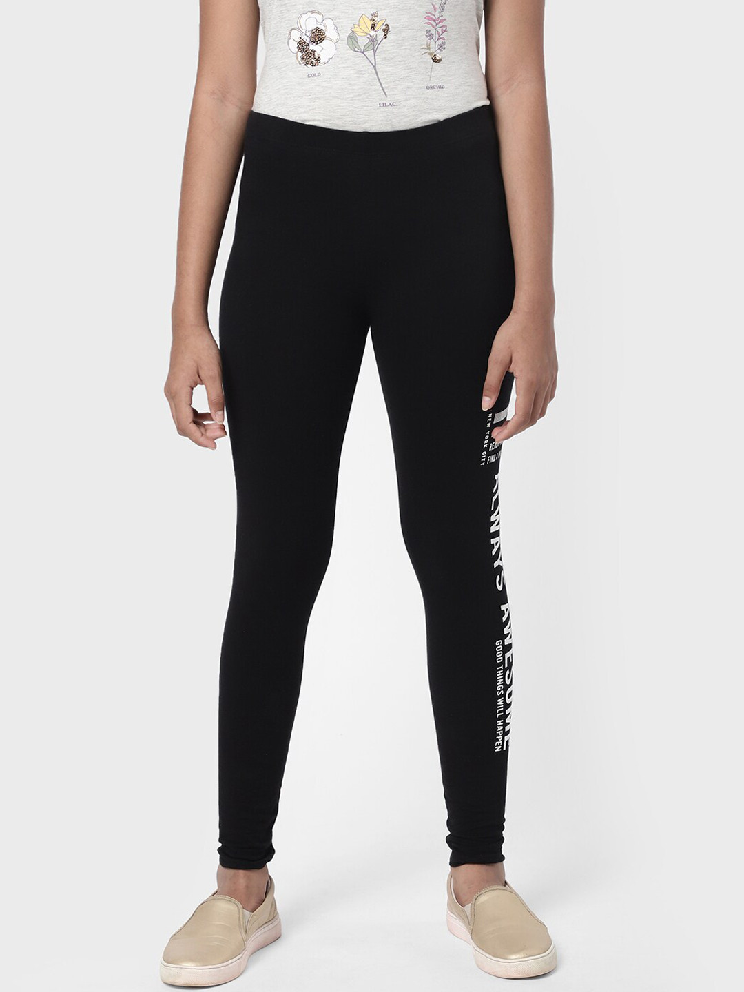 

R&B Girls Black Solid Cotton Leggings