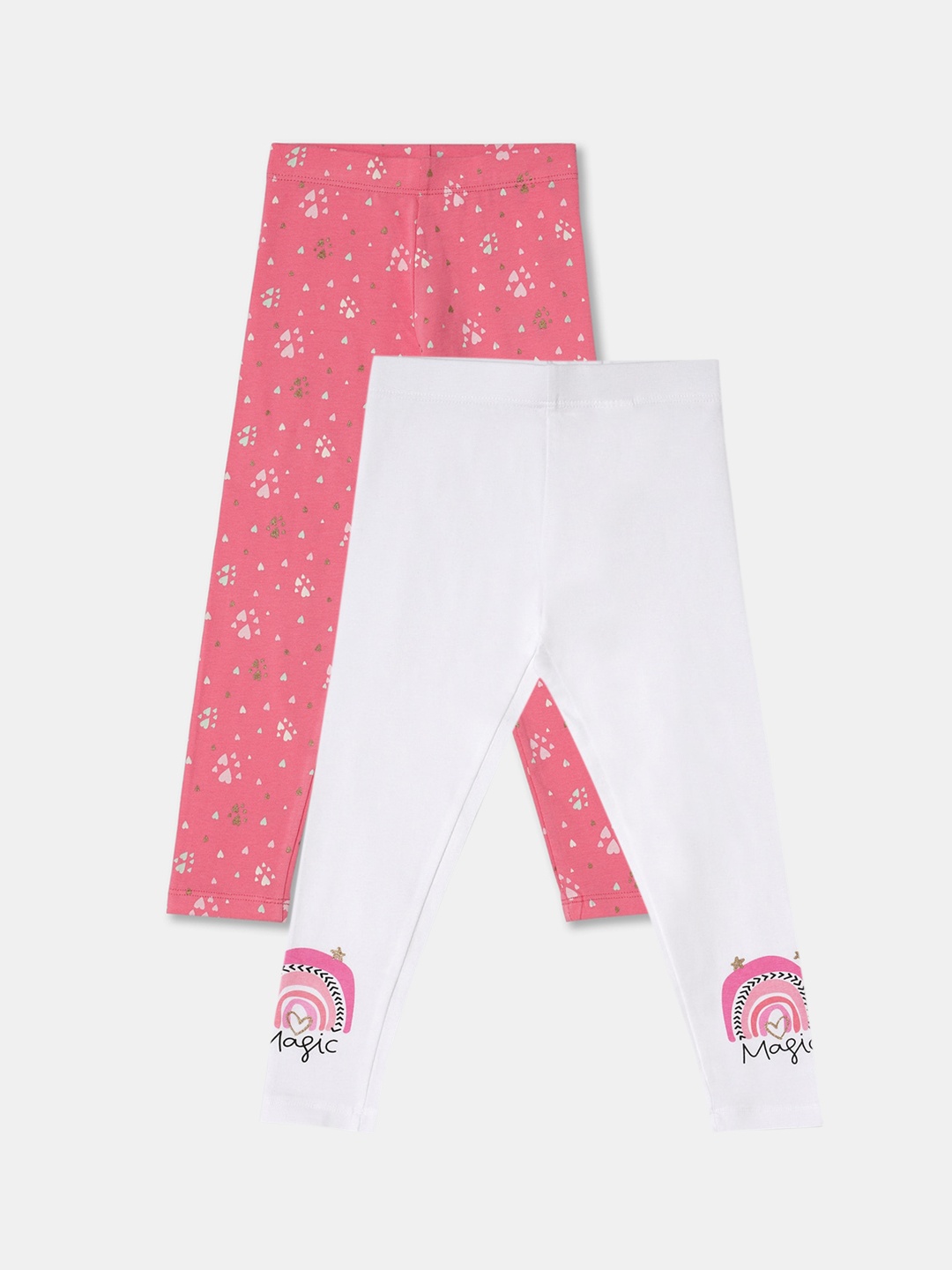 

R&B Girls Pack Of 2 Printed Cotton Ankle Length Leggings, Pink