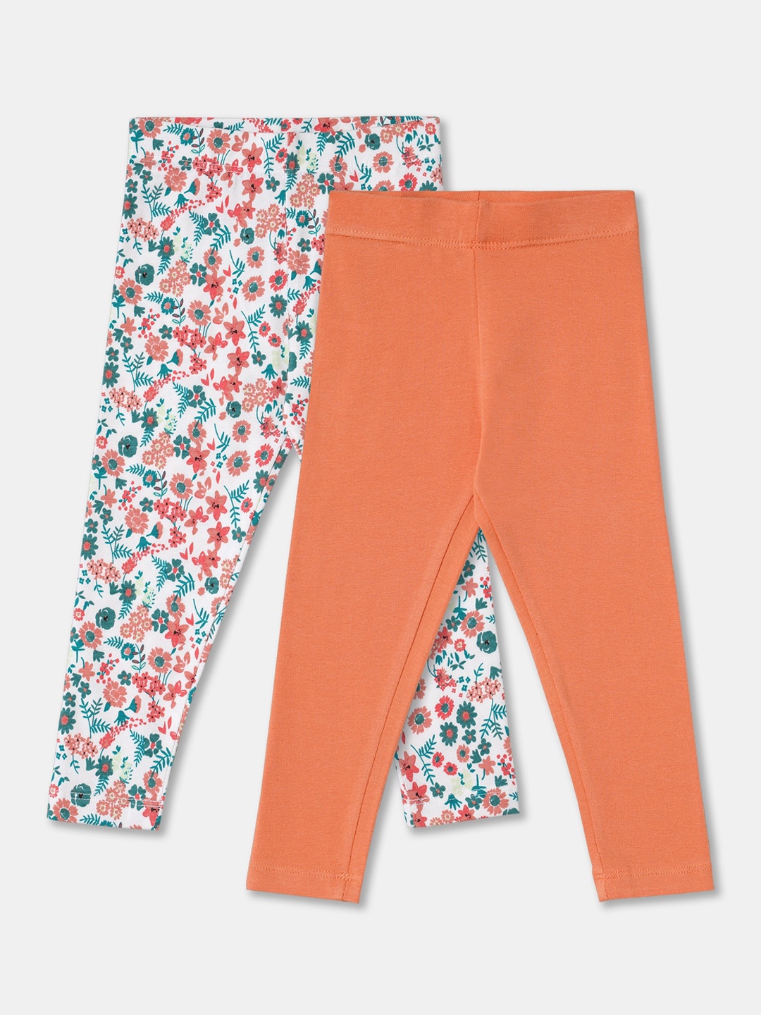 

R&B Girls Pack of 2 Orange & White Cotton Ankle Length Leggings