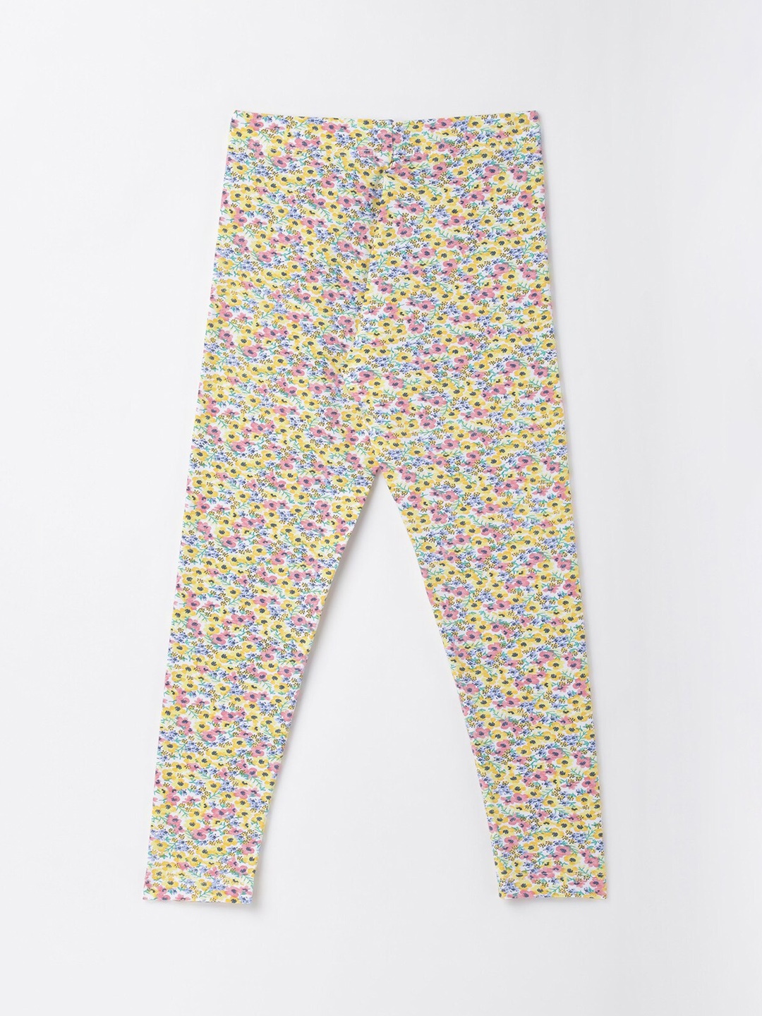 

R&B Girls Yellow & Pink Printed Cotton Ankle Length Leggings