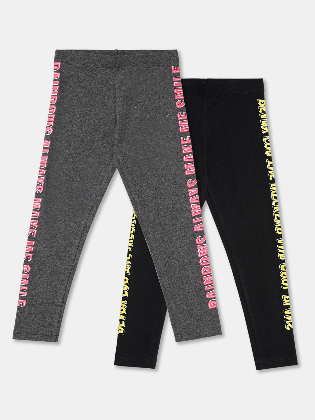 

R&B Girls Pack Of 2 Printed Cotton Ankle Length Leggings, Grey