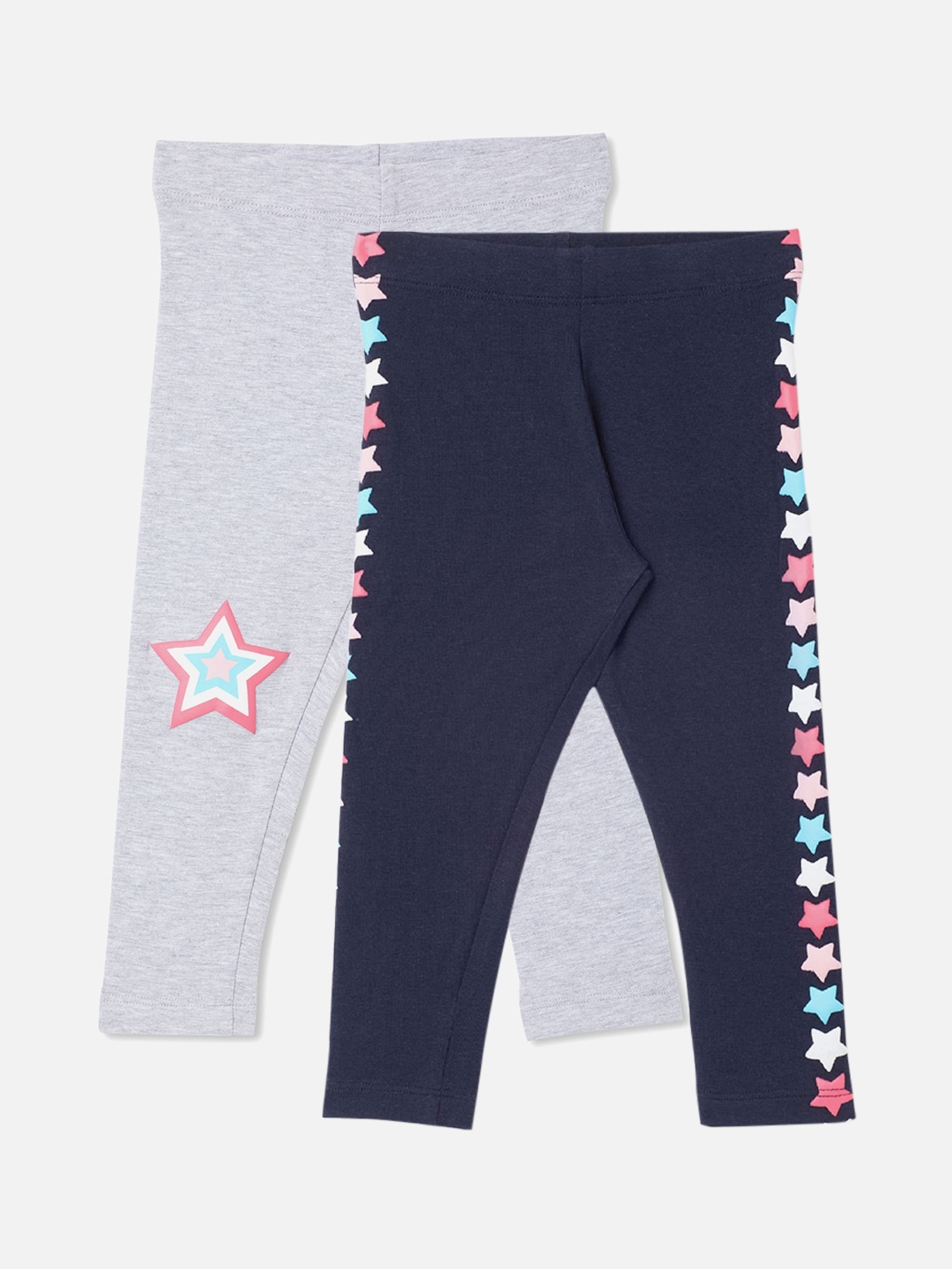 

R&B Girls Pack of 2 Grey & Navy Blue Solid Cotton Ankle Length Leggings