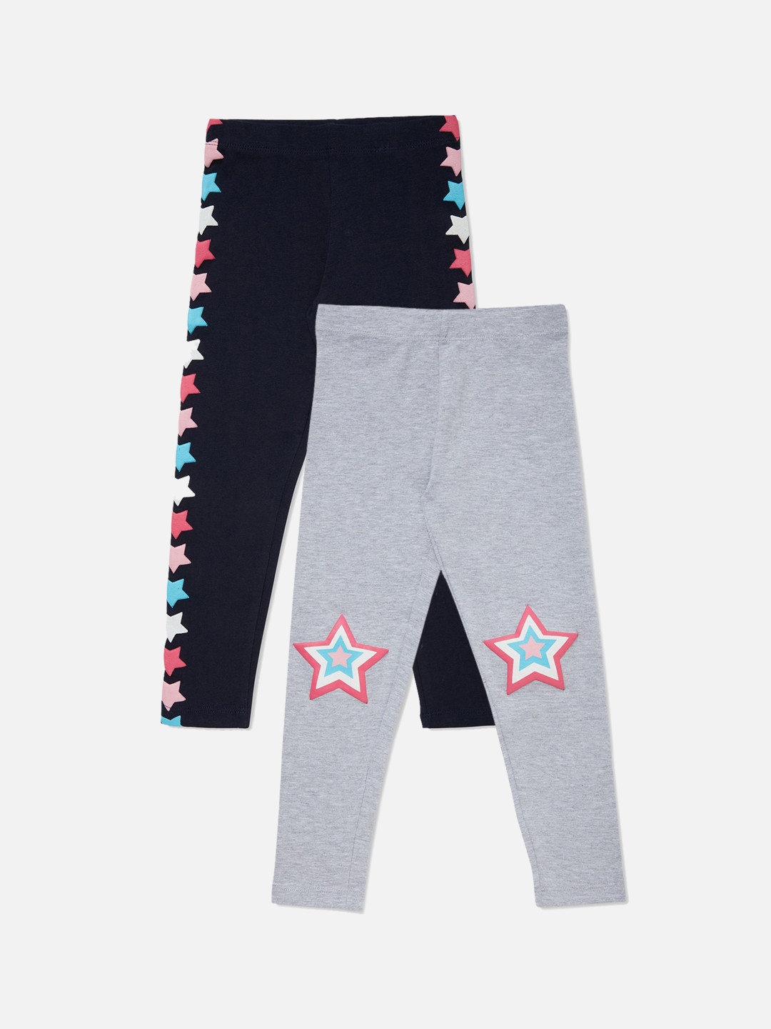

R&B Girls Pack Of 2 Printed Cotton Ankle Length Leggings, Grey