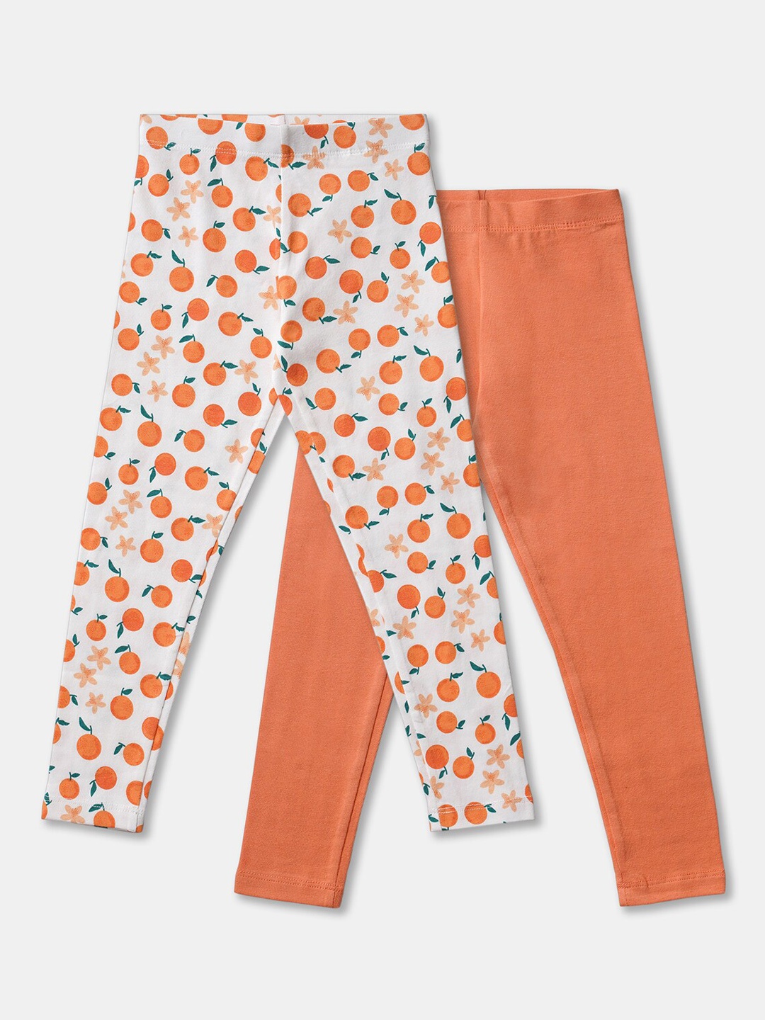 

R&B Kids-Girls Pack Of 2 Printed Cotton Ankle Length Leggings, Orange