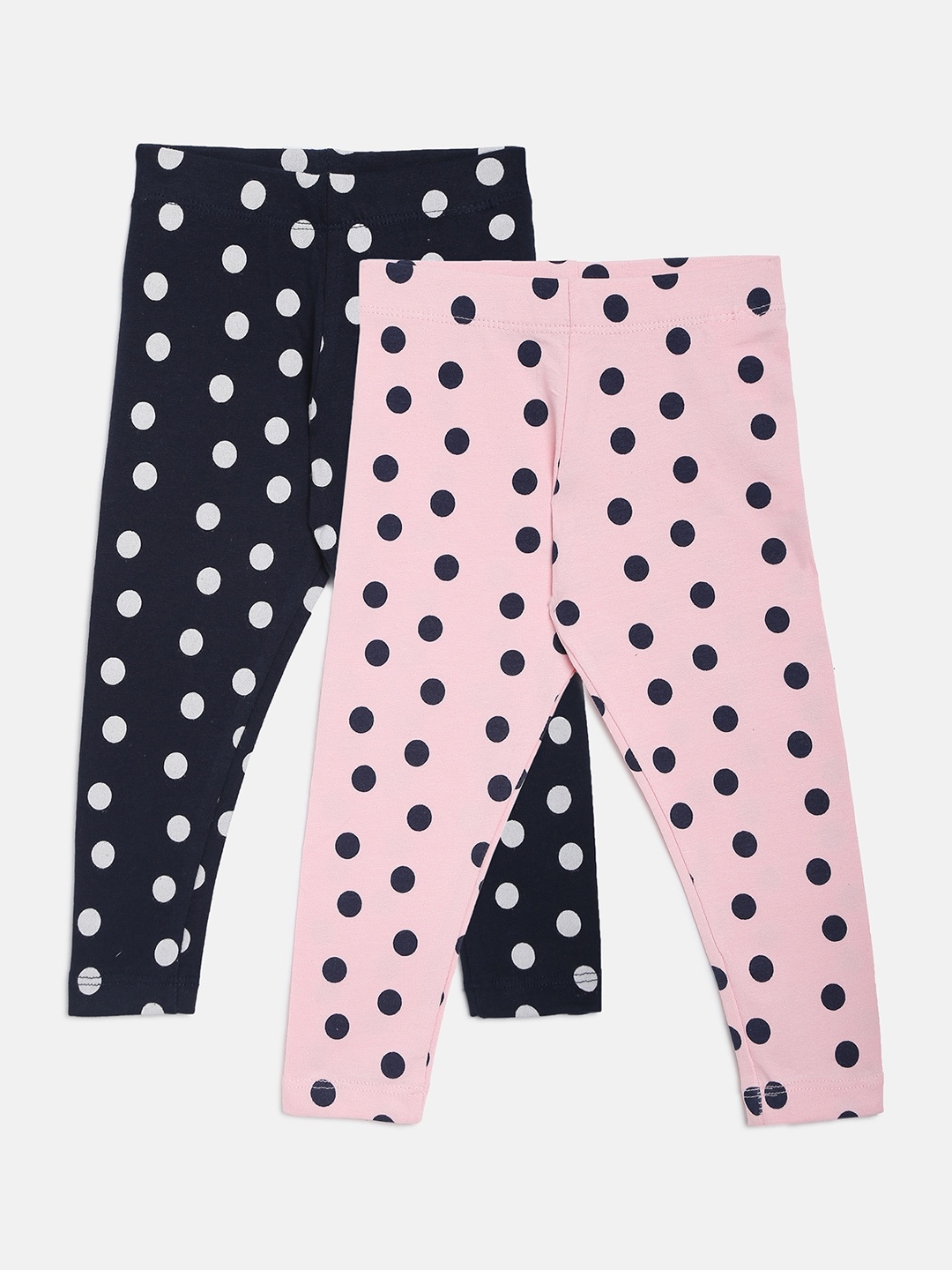 

R&B Girls Pack Of 2 Polka Dots Cotton Ankle Length Leggings, Pink