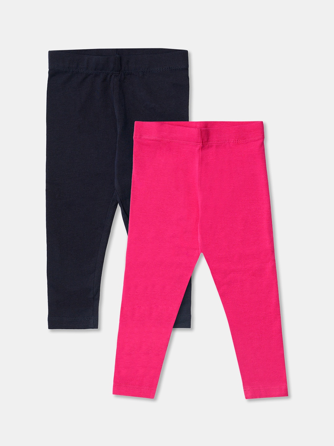 

R&B Girls Pack of 2 Pink & Black Solid Cotton Ankle Length Leggings, Multi