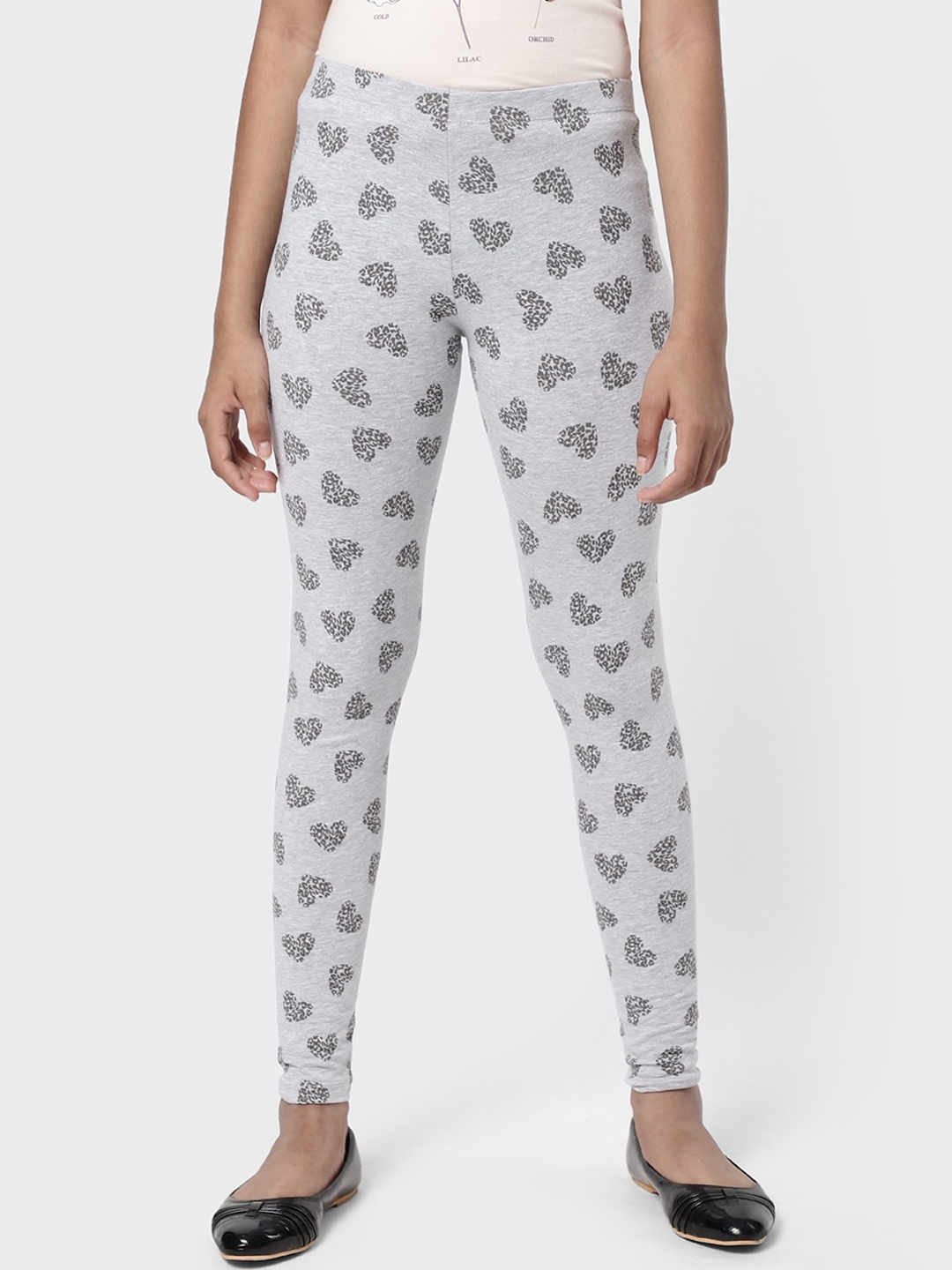 

R&B Girls Grey Printed Cotton Ankle Length Leggings
