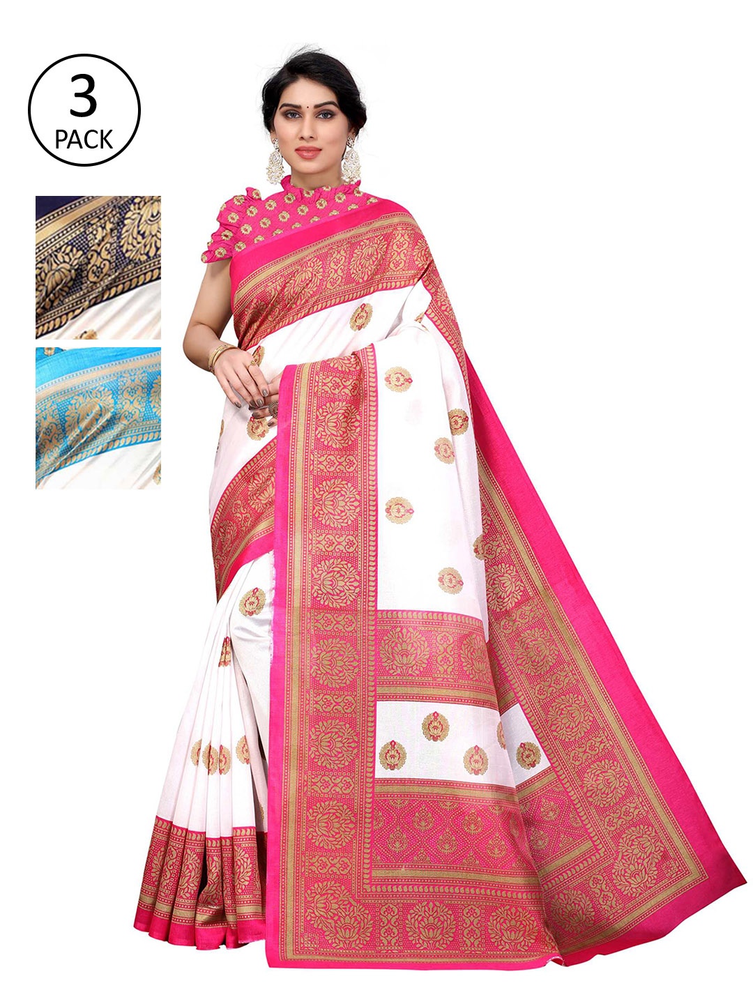 

AADVIKA Pack of 3 Floral Art Silk Mysore Silk Saree, Multi