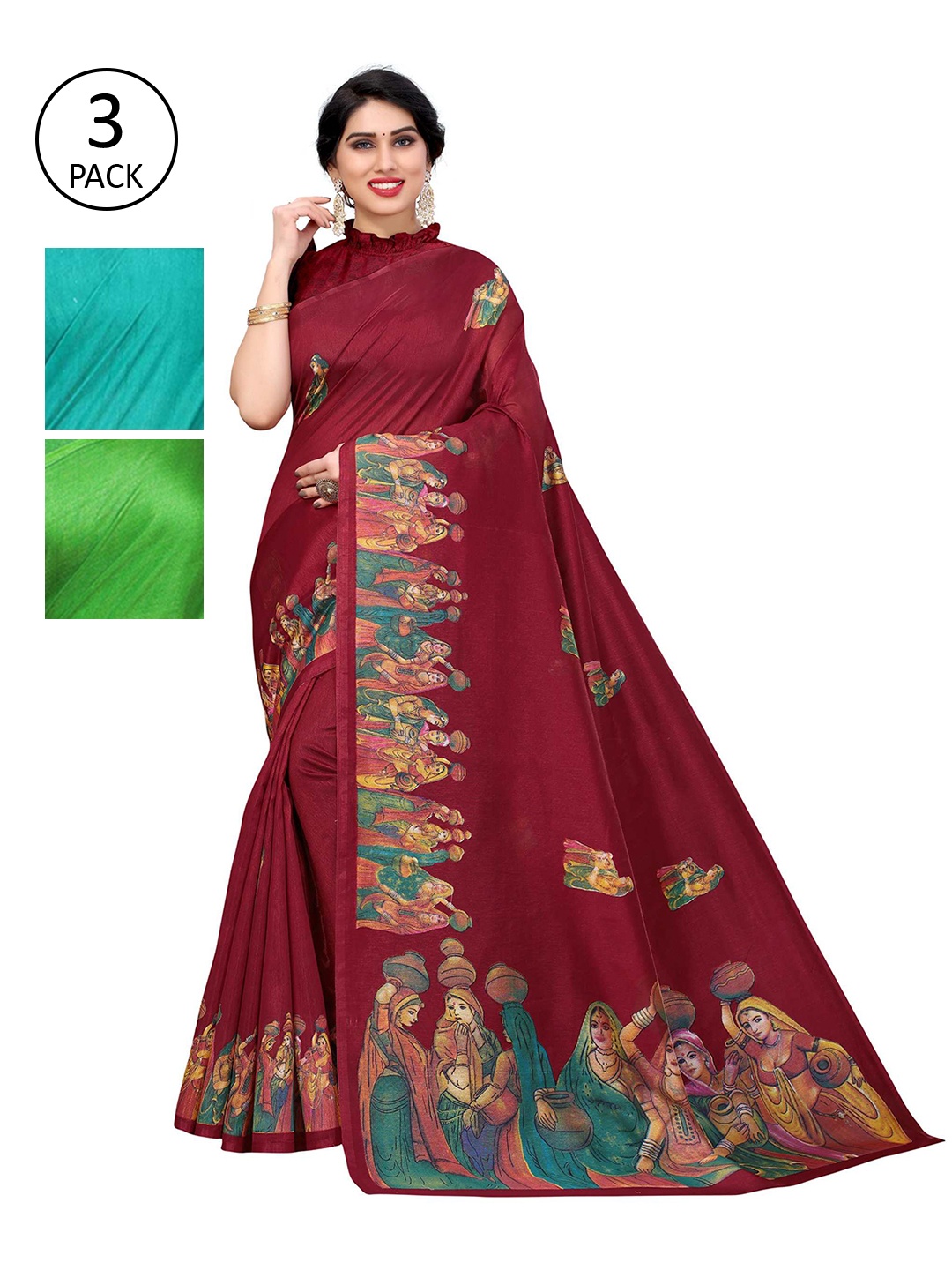 

AADVIKA Maroon & Green Ethnic Motifs Art Silk Mysore Silk Saree
