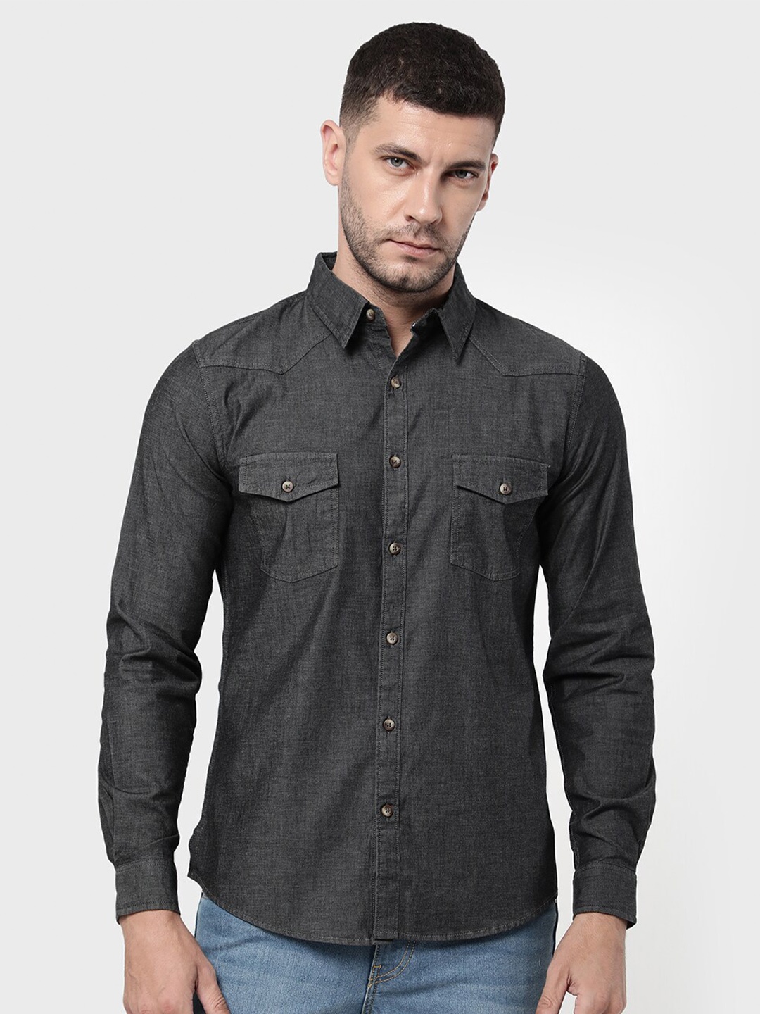 

R&B Men Black Cotton Classic Casual Shirt