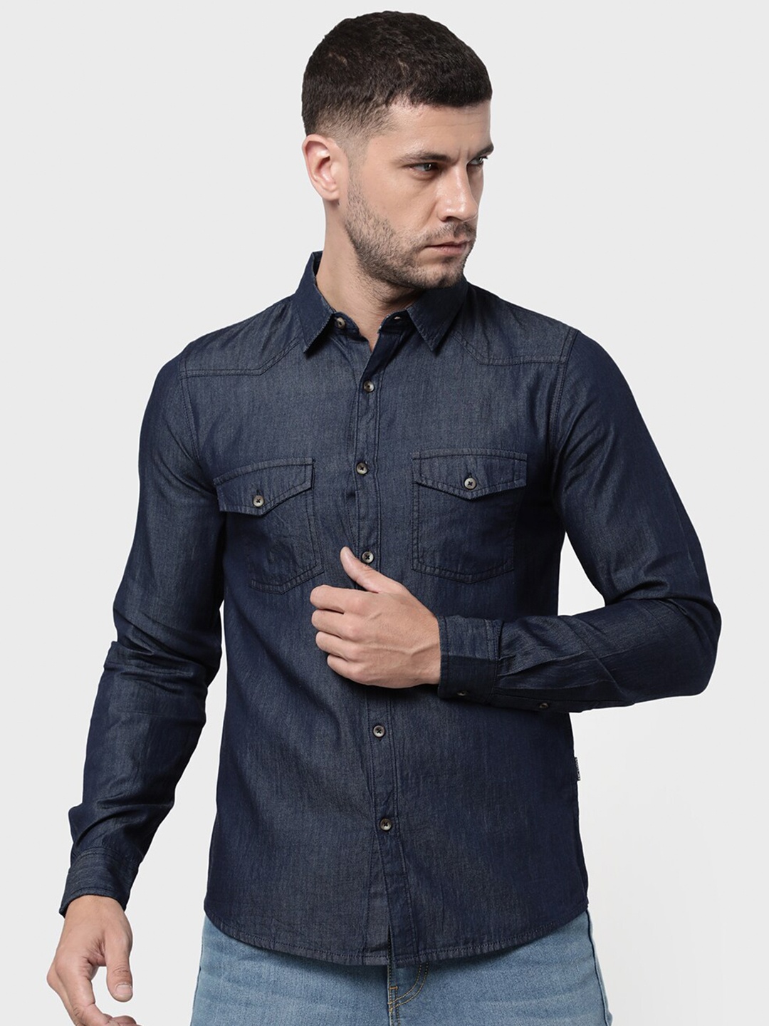

R&B Men Blue Classic Casual Shirt