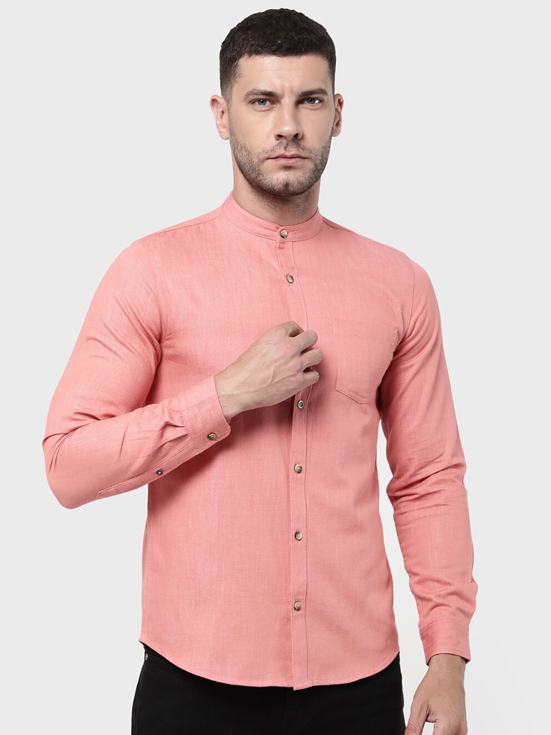 

R&B Men Peach-Coloured Classic Casual Shirt