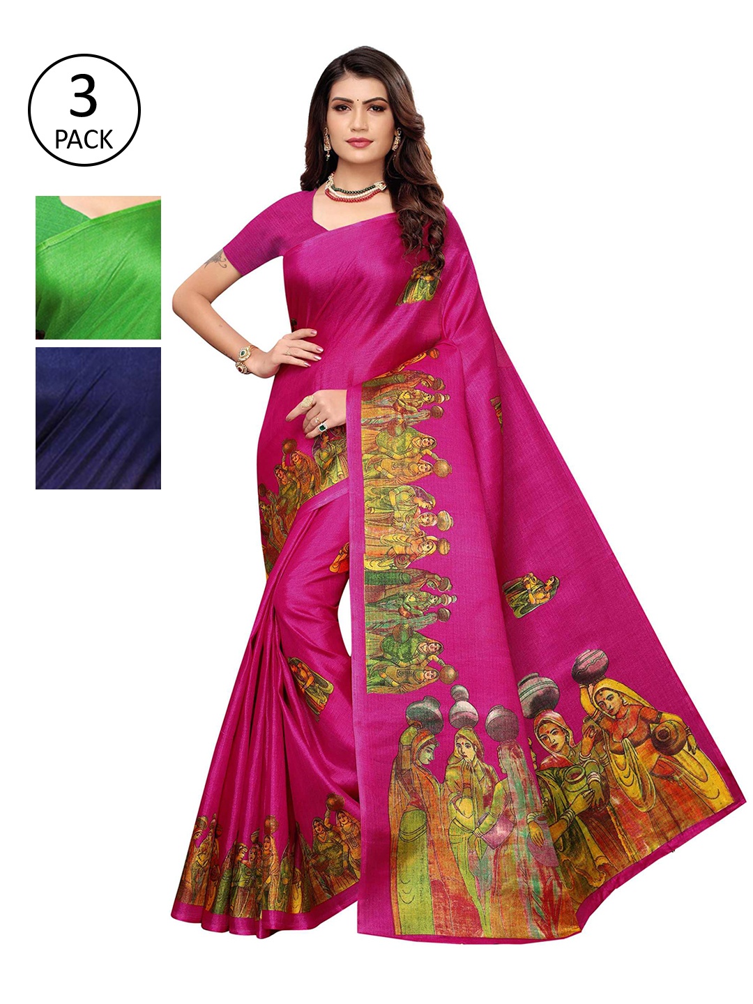 

AADVIKA Pack of 3 Floral Art Silk Mysore Silk Saree, Multi
