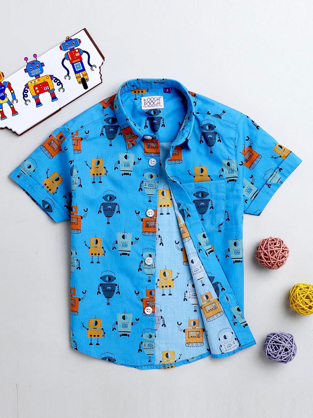 

KOOCHI POOCHI Boys Blue Standard Printed Regular Fit Casual Shirt