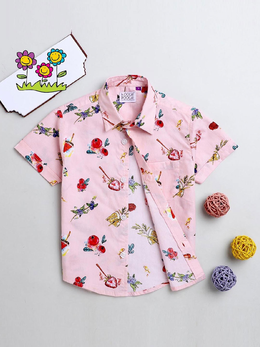 

KOOCHI POOCHI Boys Pink Standard Printed Casual Shirt