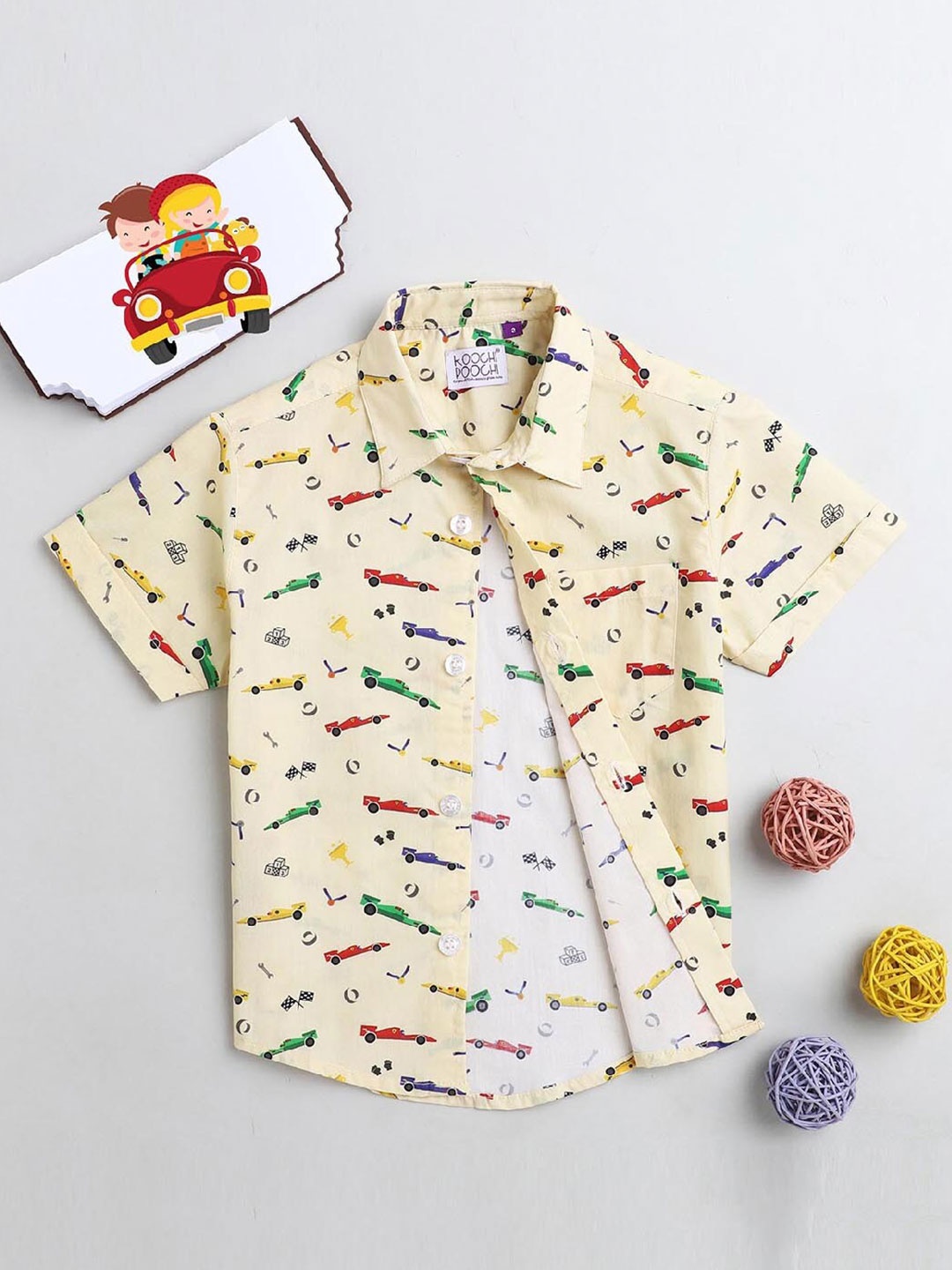 

KOOCHI POOCHI Boys Yellow Standard Printed Casual Shirt