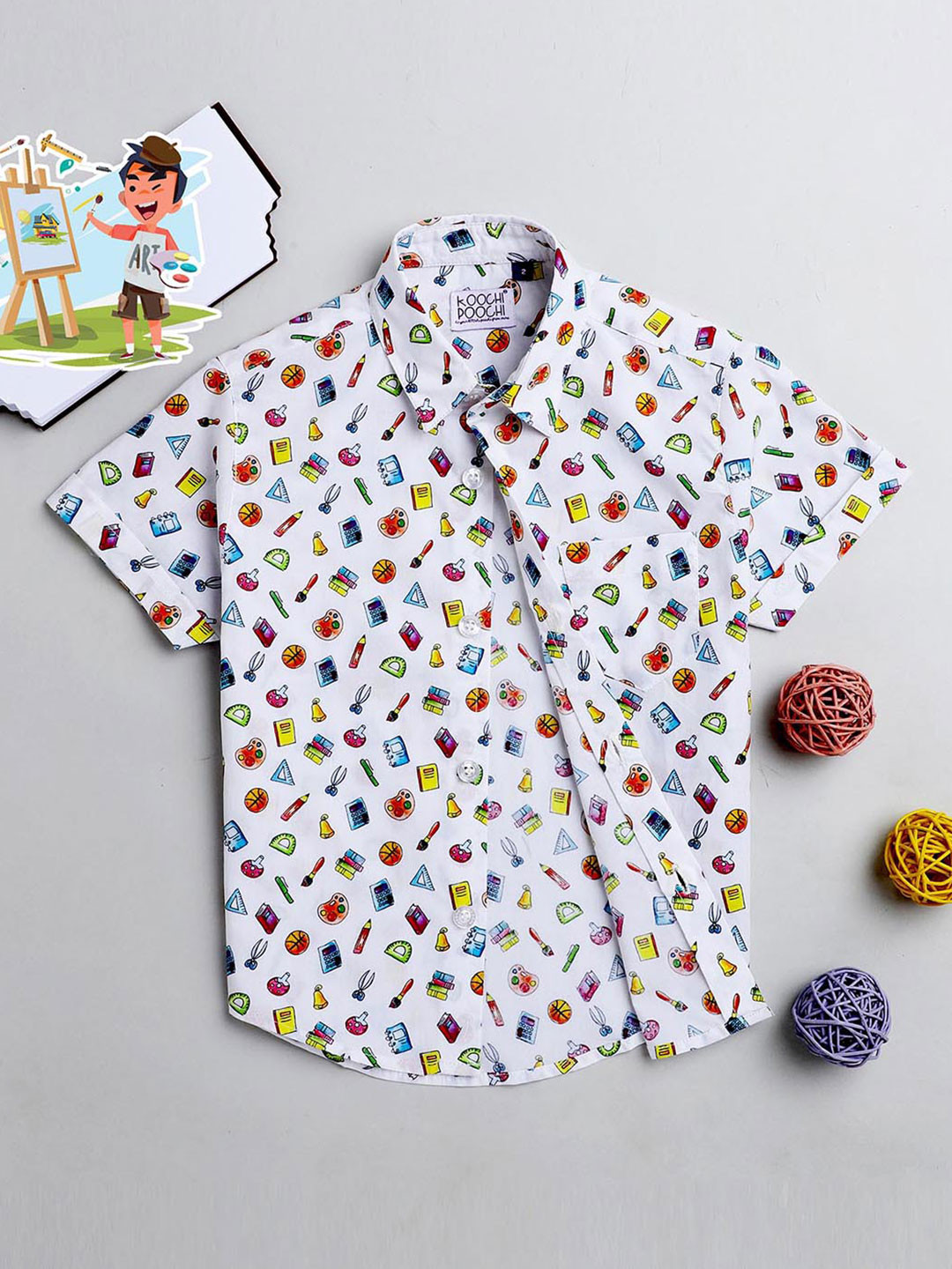 

KOOCHI POOCHI Boys White Standard Printed Casual Shirt