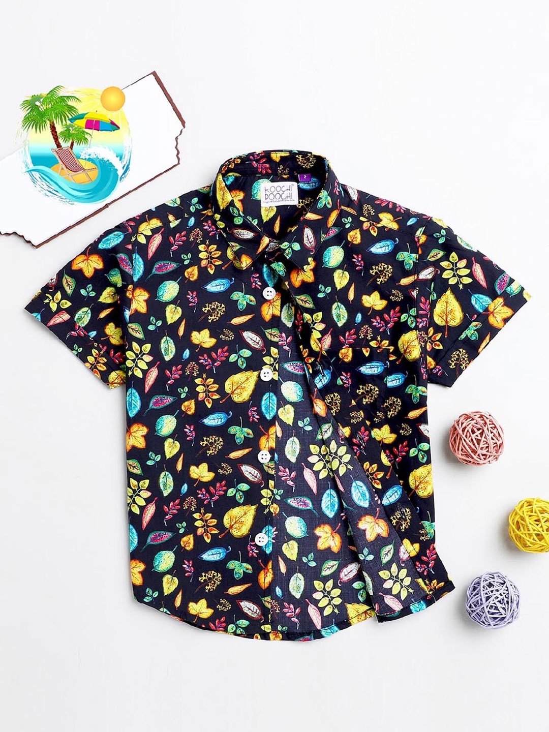 

KOOCHI POOCHI Boys Black Standard Floral Printed Casual Shirt