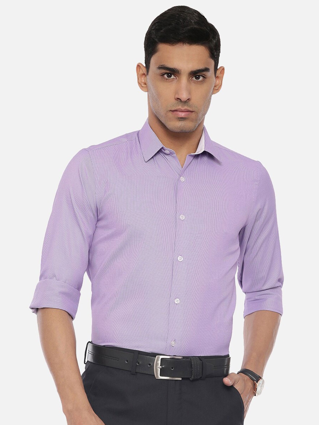 

R&B Men Purple Classic Micro Checks Checked Casual Shirt