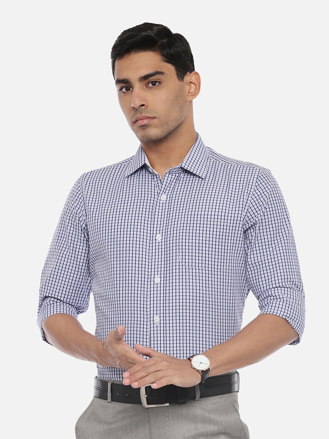 

R&B Men White Classic Checked Casual Shirt