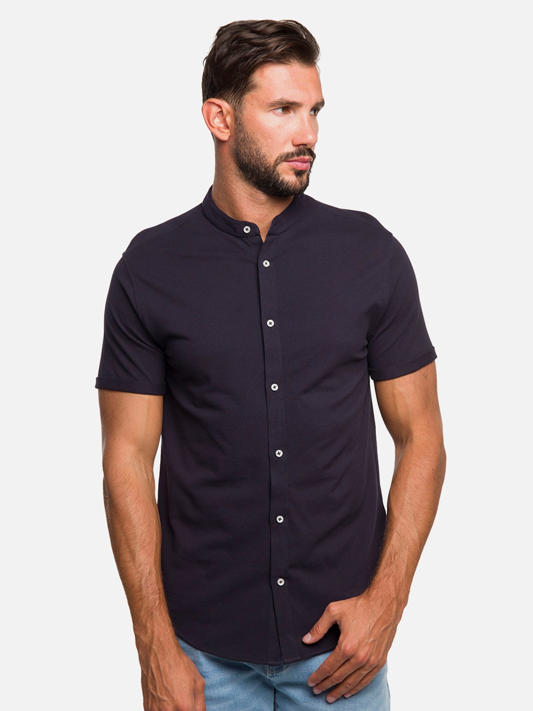 

R&B Men Navy Blue Classic Slim Fit Casual Shirt
