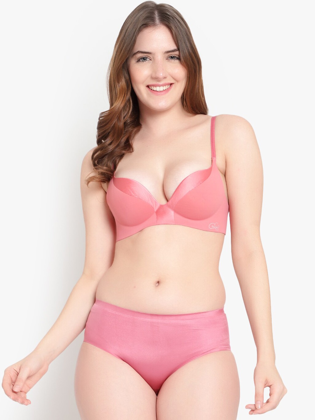 

BRACHY Peach Solid Bridal Lingerie Set BCA_LOVESETA-32A-Peach