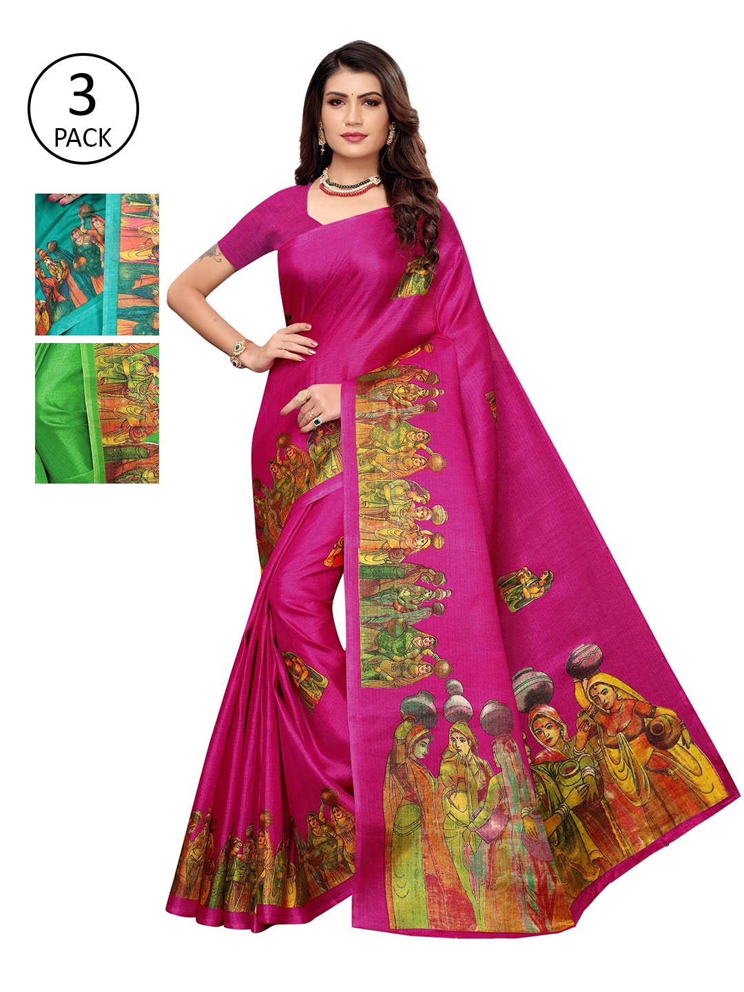 

AADVIKA Women Multicoloured Ethnic Motifs Silk Blend Mysore Silk Saree, Multi