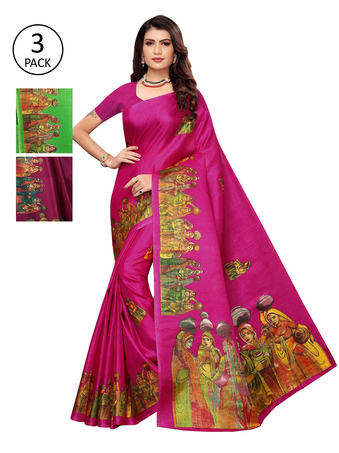 

AADVIKA Purple & Pink Floral Mysore Silk Saree