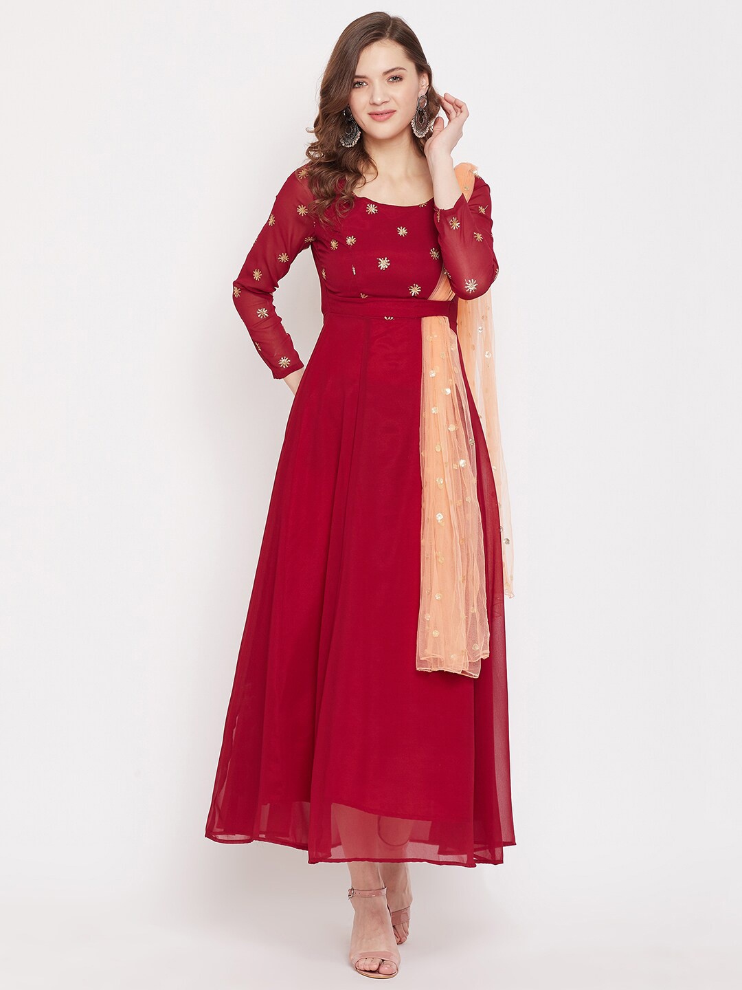 

PANIT Maroon Georgette Maxi Dress