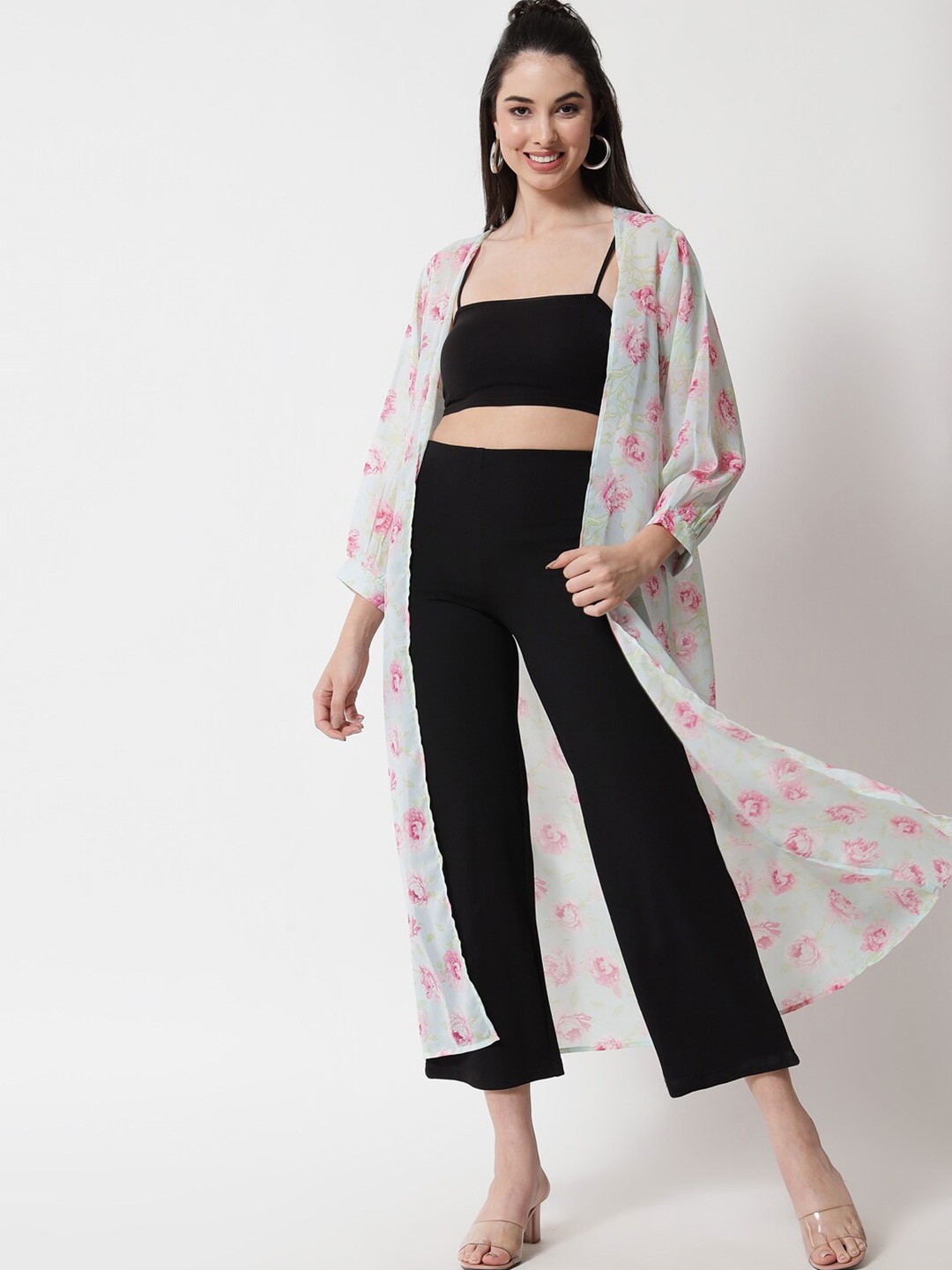 

COASTLAND Women White & Pink Printed Longline Shrug