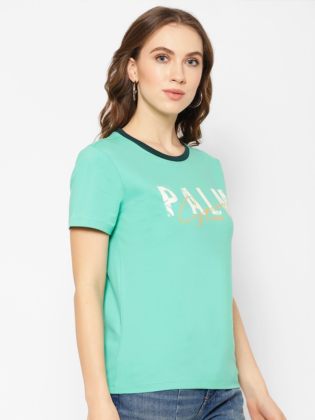 

COASTLAND Women Sea Green Typography Printed T-shirt