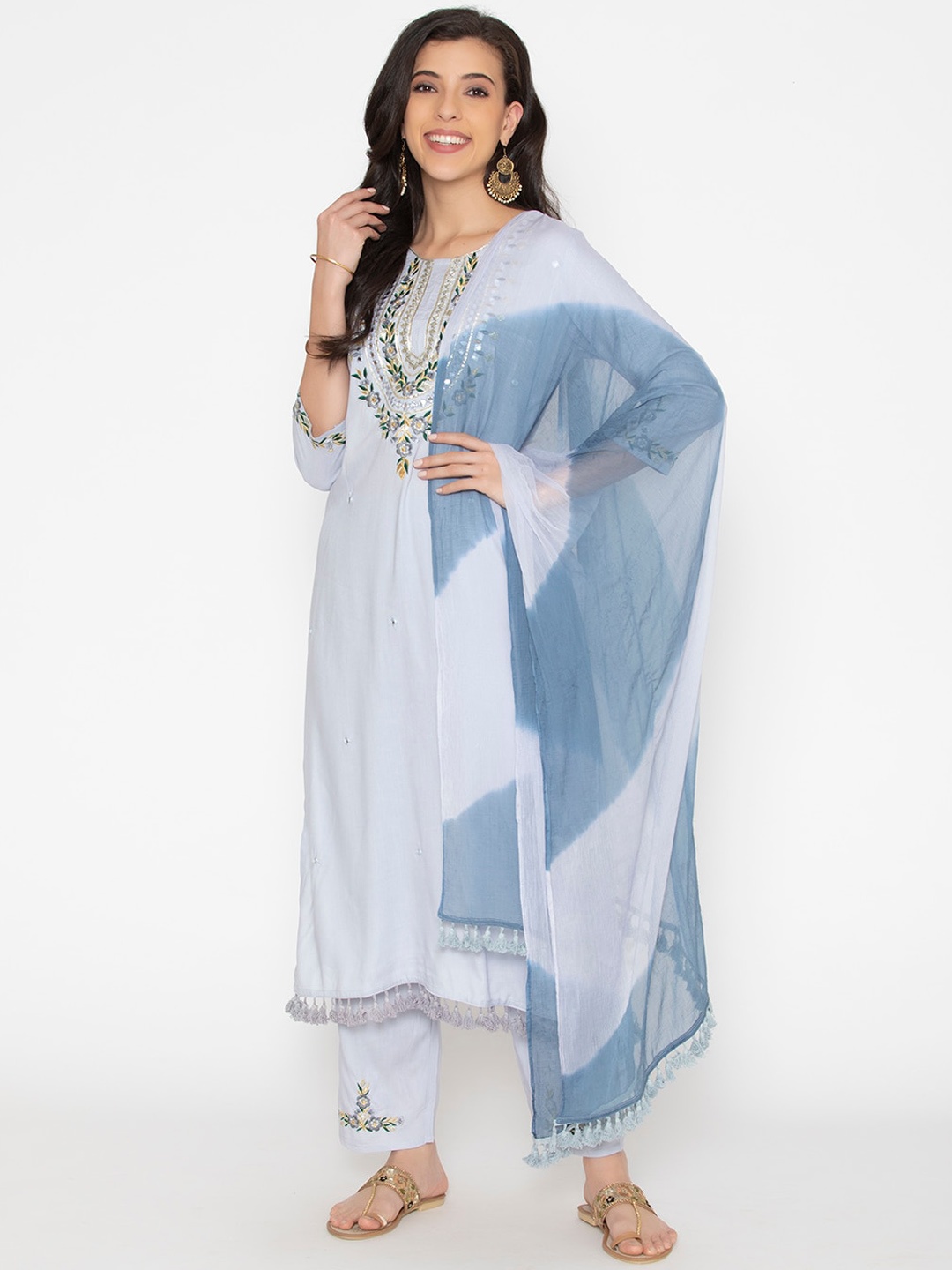

SAABHI Women Grey Floral Embroidered Kurta with Trousers & Dupatta