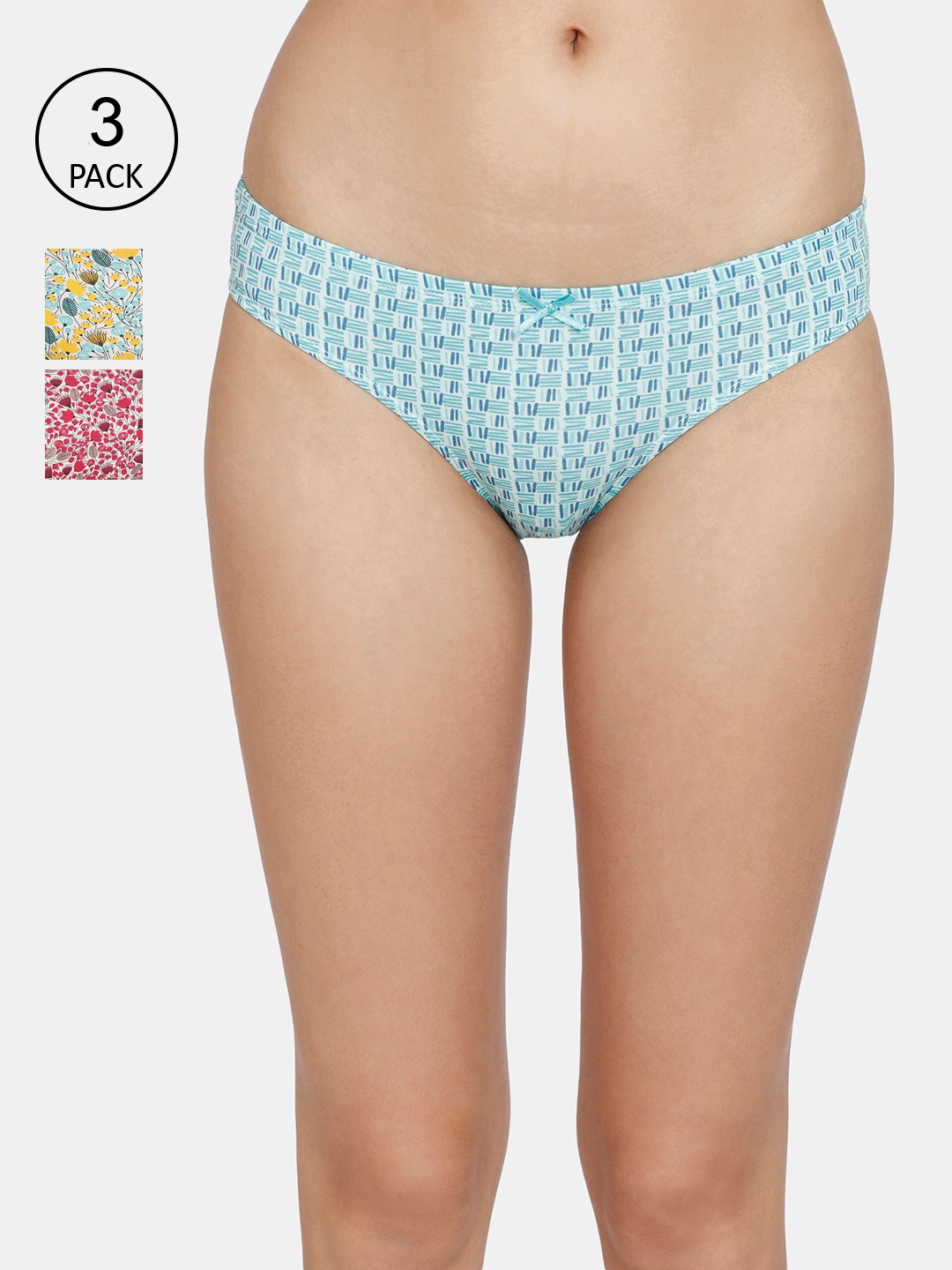 

Zivame Women Pack Of 3 Printed Cotton Bikini Briefs, Pink