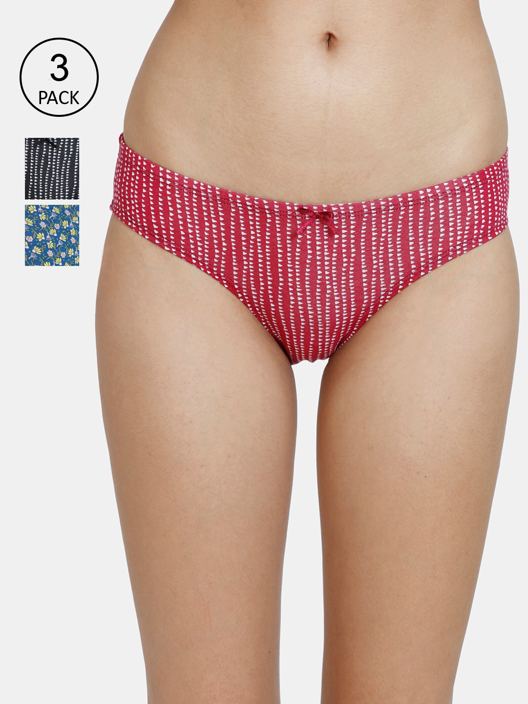 

Zivame Women Pack of 3 Assorted Low-Rise Bikini Briefs