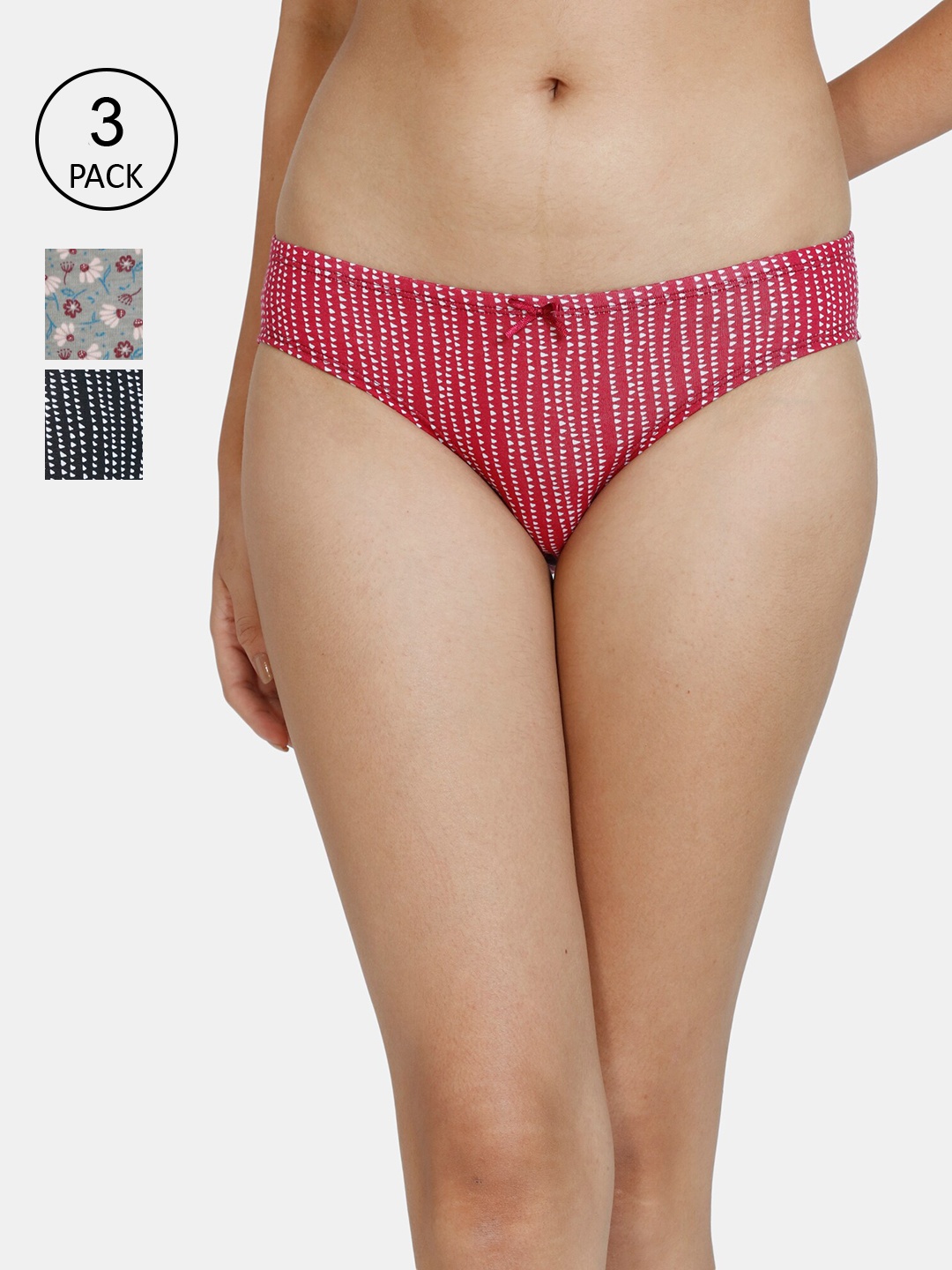 

Zivame Women Pack Of 3 Printed Cotton Bikini Briefs, Black