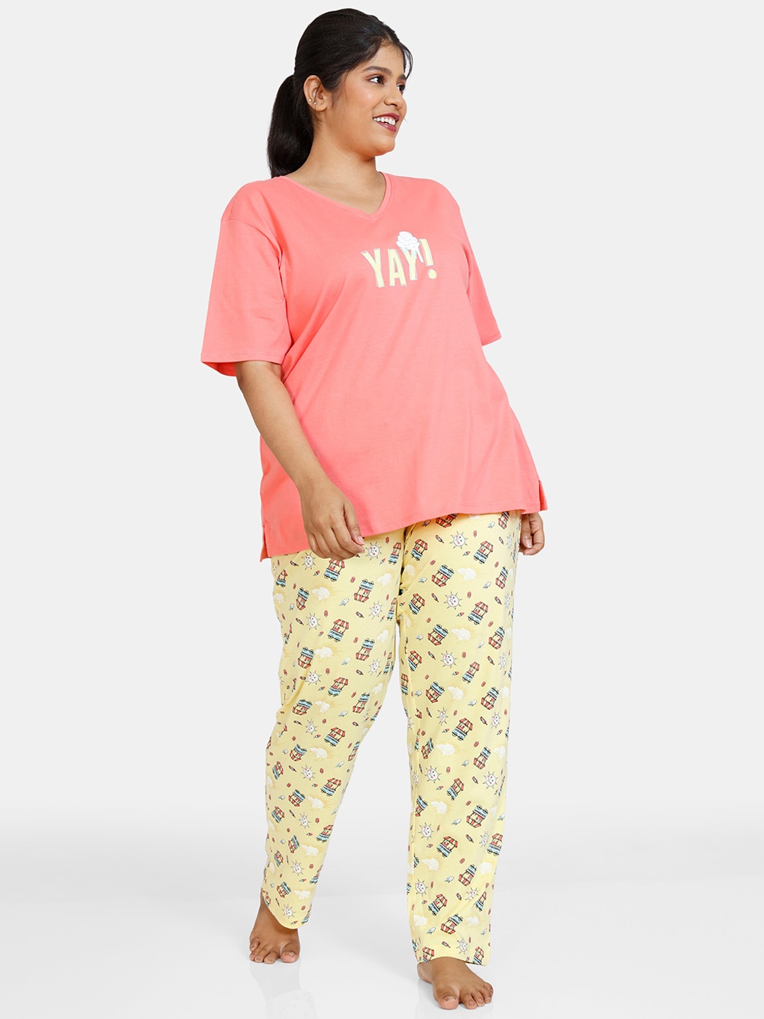 

Zivame Women Yellow & Pink Night suit